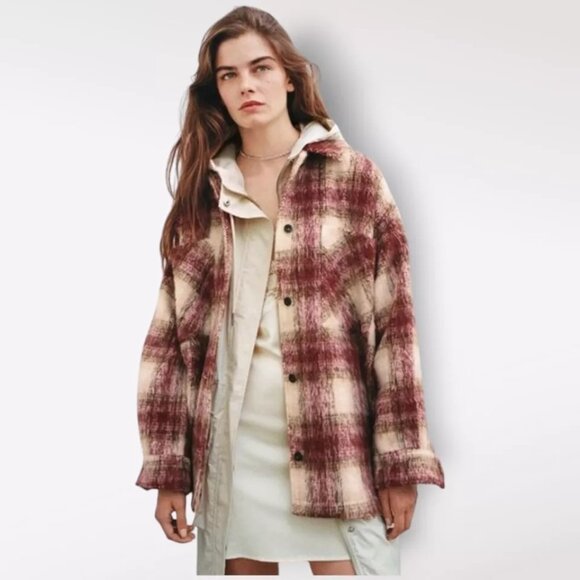 ZARA Shacket Womens Medium Red/Pink/Brown Checkered Overshirt - Picture 4 of 13